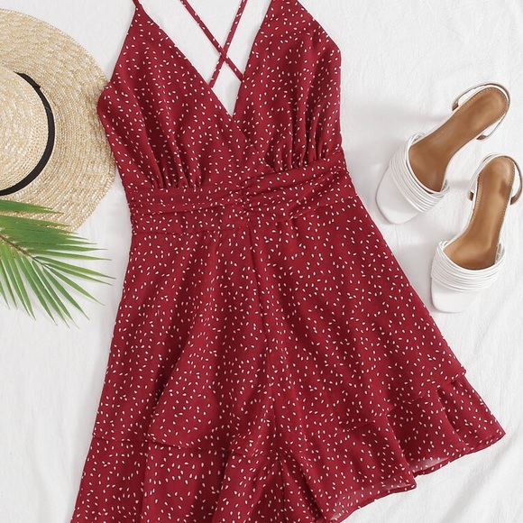Red dot layered romper